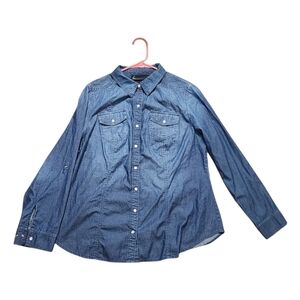 Lane Bryant Denim Snap Button Down, Roll Up Sleeve - Blue, Size 14